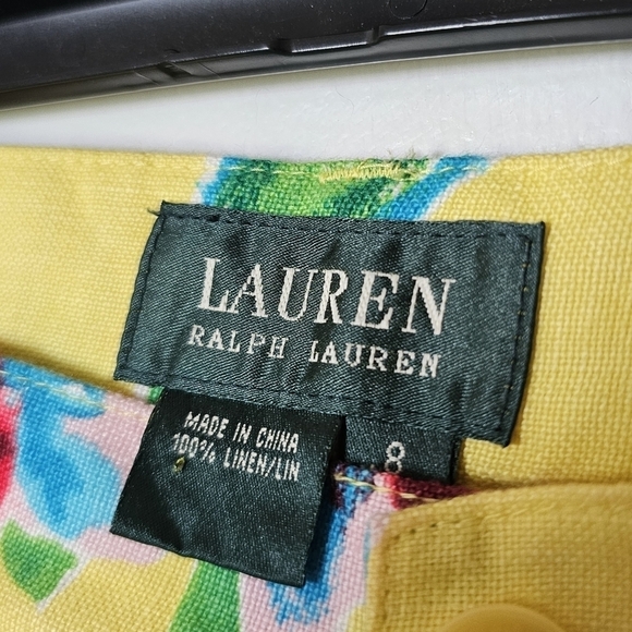 Lauren Ralph Lauren linen yellow floral bright tropical pants Size 8 - Picture 2 of 4